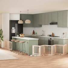  nyárfa 9 paneles összecsukható kutyakapu ajtóval 450 cm kutyafelszerelés