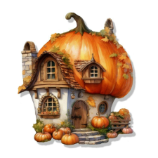  Nyomtatott dekorkarton - Ház tök tetővel 13,5cm dekorációs kellék