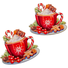  Nyomtatott dekorkarton Karácsonyi forró csoki 9cm 2db-os dekorációs kellék