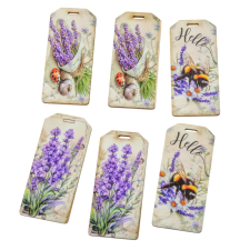  Nyomtatott dekorkarton - Levendulás biléta 5,5cm 6db-os dekorációs kellék