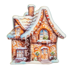  Nyomtatott dekorkarton mézeskalács házikó 14cm dekorációs kellék