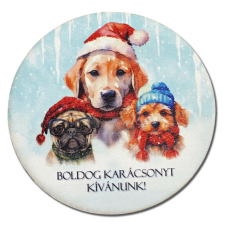 Nyomtatott fa tábla koszorú közép - Boldog karácsonyt kutyusos 14,8cm dekorációs kellék