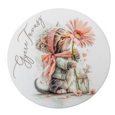  Nyomtatott fa tábla koszorú közép - Gyere tavasz cicás 11,8cm dekorációs kellék