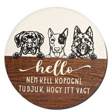  Nyomtatott fa tábla koszorú közép - Hello nem kell kopogni 14,8cm dekorációs kellék