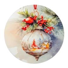  Nyomtatott fa tábla koszorú közép - Karácsonyi piros téma 11,8cm dekorációs kellék