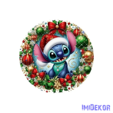  Nyomtatott fa tábla koszorú közép - Karácsonyi stich 11,8cm dekorációs kellék