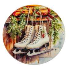  Nyomtatott fa tábla koszorú közép Korcsolya cipők 11,8cm dekorációs kellék