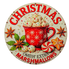  Nyomtatott fa tábla koszorú közép Marshmallows 11,8cm dekorációs kellék