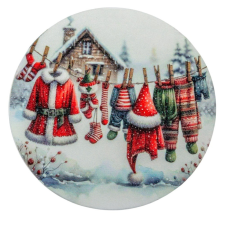  Nyomtatott fa tábla koszorú közép Télapó ruhái 11,8cm dekorációs kellék