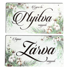 Nyomtatott fa tábla - Zárva-Nyitva tábla - téli gyapotvirággal 24,3x13cm dekorációs kellék