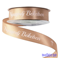 Nyugodj Békében feliratos szatén gyász szalag 20 mm x 20 m - Barna dekorációs kellék