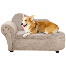 Oasom Kutyafekhely kisállat kanapé bézs luxus kutyaágy 80x40x46 cm fekvőhely ejtett tárolóhely szállítóbox, fekhely kutyáknak