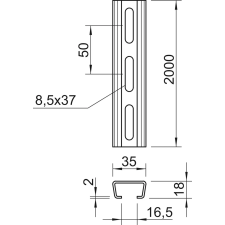 OBO 1112708 AMS3518P2000FS Profilsín CM3518, 17 mm résméret, 2000mm szalaghorganyzott acél villanyszerelés