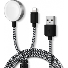 OEM 2 az 1-ben Lightning + Vezeték nélküli töltés, iPhone, iPad és Apple Watch töltőkábel, fehér-fekete okosóra kellék