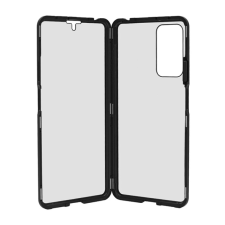 OEM Alumínium telefonvédő (360°-os védelem. mágneses. ütésállóság. üveg előlap + hátlap. 9H) FEKETE tok és táska