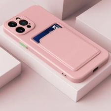 OEM Apple Iphone 12 Pro Max kameravédős szilikon tok kártyatartóval rózsaszín tok és táska