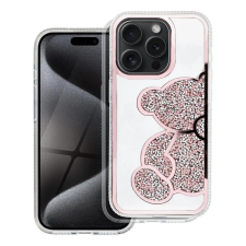 OEM Apple Iphone 16e tok csillogó maci mintával rózsaszín tok és táska
