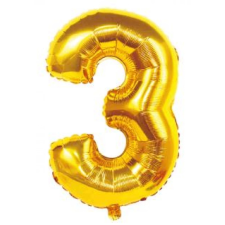 OEM Arany '3' Fólia Lufi - 110 cm, Héliummal és Levegővel Tölthető party kellék
