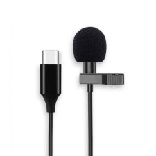 OEM Csiptetős Mikrofon, sztereó, USB-C csatlakozóval, okostelefonhoz, Szélzaj-védő szivaccsal, fekete mikrofon