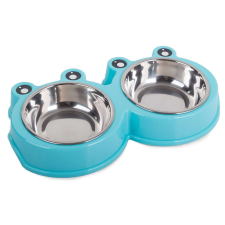 OEM Dupla rozsdamentes tál kisállatoknak, 2 x 0,175L, kék kutyatál