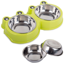 OEM Dupla rozsdamentes tál kisállatoknak, 2 x 0,175L, zöld macskaeledel