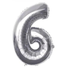 OEM Ezüst '6' Fólia Lufi - 110 cm, Héliummal és Levegővel Tölthető party kellék