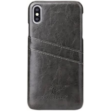 OEM FIERRE SHANN bőrhatású műanyag tok kártyazsebbel Apple iPhone XS Max fekete tok és táska