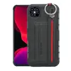OEM iPhone 12 mini GIGAPACK szilikon telefonvédő ütésállóság, textil hátlap + kézpánt, FEKETE