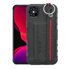 OEM iPhone 12 mini GIGAPACK szilikon telefonvédő ütésállóság, textil hátlap + kézpánt, FEKETE tok és táska