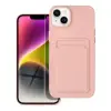 OEM iPhone 14 szilikon tok, hátlap tok, telefon tok, bankkártya tartóval, rózsaszín / barackvirág, Card