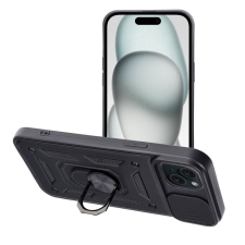 OEM iPhone 15 Plus hátlap tok, telefon tok, kitámasztható, mágneses, ütésálló, fekete, Slide Armor tok és táska