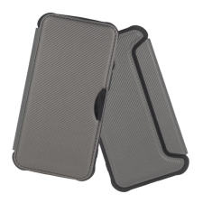 OEM iPhone 16 GIGAPACK Tok álló, bőr hatású FLIP, karbon minta, EZÜST tok és táska