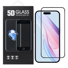 OEM iPhone 16 üvegfólia, tempered glass, előlapi, 5D, edzett, hajlított, fekete kerettel mobiltelefon kellék