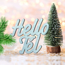 OEM Kékezüst "Hello Tél" felirat színes 10x10cm dekorációs kellék