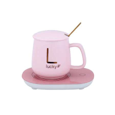 OEM Kerámia bögrekészlet, melegítéssel, arany "Lucky" felirattal, 350 ml, rózsaszín bögrék, csészék