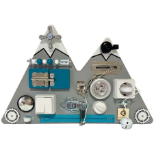 OEM Oktatási busy board matatófal, 52x37 cm, Hegy modell, szürke/kék szín kreatív és készségfejlesztő