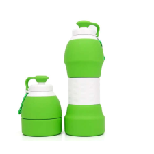 OEM Összecsukható kulacs, 580ml, 11-22cm, élelmiszeripari szilikon, cseppálló, zöld kulacs, kulacstartó