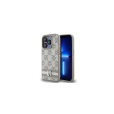 OEM PU Leather Checkered Pattern and Stripe iPhone 14 Pro hátlap tok bézs tok és táska