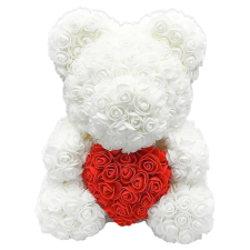 OEM Rózsa maci - Fehér piros szívvel szívvel 40cm party kellék