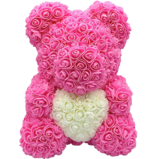 OEM Rózsa maci - Rózsaszín fehér szívvel 40cm party kellék