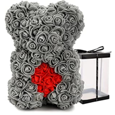 OEM Rózsa maci - szürke piros szívvel 25 cm party kellék