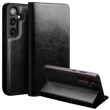 OEM Samsung S25 QIALINO tok álló, valódi bőr FLIP, asztali tartó, FEKETE tok és táska