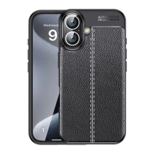 OEM Szilikon telefonvédő (ütésállóság. bőr hatású. varrás minta) FEKETE tok és táska