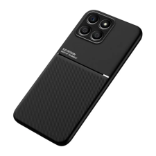 OEM Szilikon telefonvédő (ütésállóság. mágneses. bőr hatású hátlap. csíkos) FEKETE tok és táska