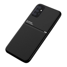 OEM Szilikon telefonvédő (ütésállóság. mágneses. bőr hatású hátlap. csíkos) FEKETE tok és táska