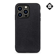 OEM Szilikon telefonvédő (valódi bőr hátlap) FEKETE 128956 tok és táska