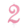 OEM Szülinapi '2' pink glitter gyertya / 14 cm