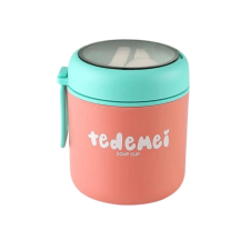 OEM Tedemei kiömlésgátló ételhordó, összecsukható kanállal 530 ml - Pink/zöld papírárú, csomagoló és tárolóeszköz