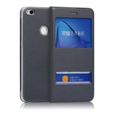 OEM Tok álló. bőr hatású (FLIP. oldalra nyíló. ablakos) SÖTÉTSZÜRKE tok és táska