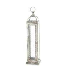  Óezüst fém üvegezett szögletes kerti lámpás lantern 64x15x15cm kültéri világítás